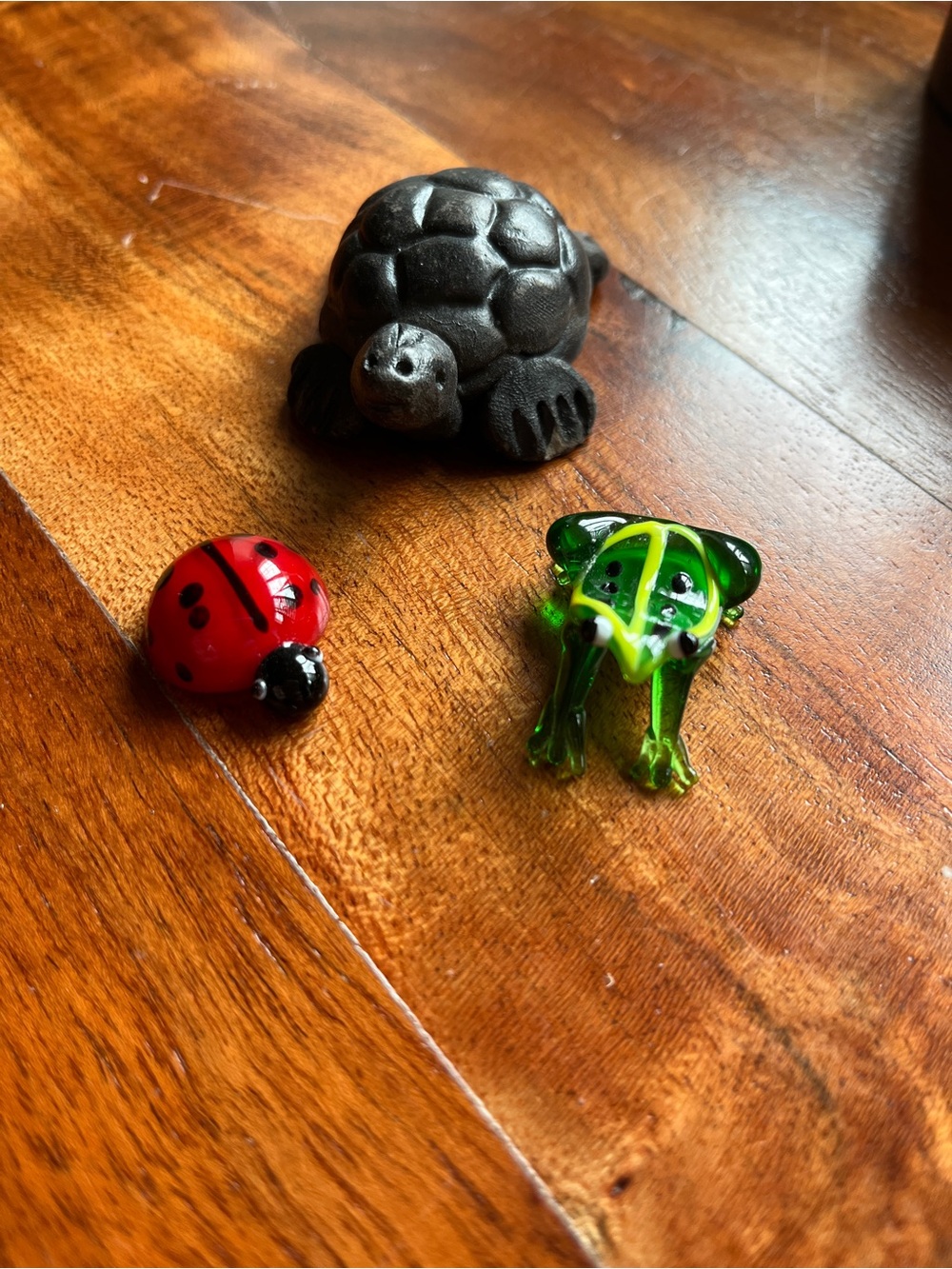 Whimsical Figurines Turtle Frog and Ladybug Glass and Clay Lot of 3